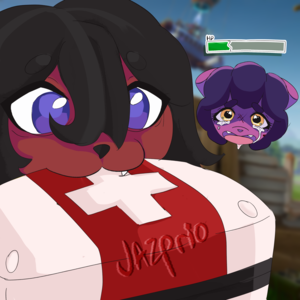 conikku STEALING and eating lao's medkit, drawn by jazprio